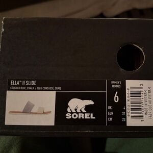 Sorel Ella II Slide Sandals in Crushed Blue and Chalk